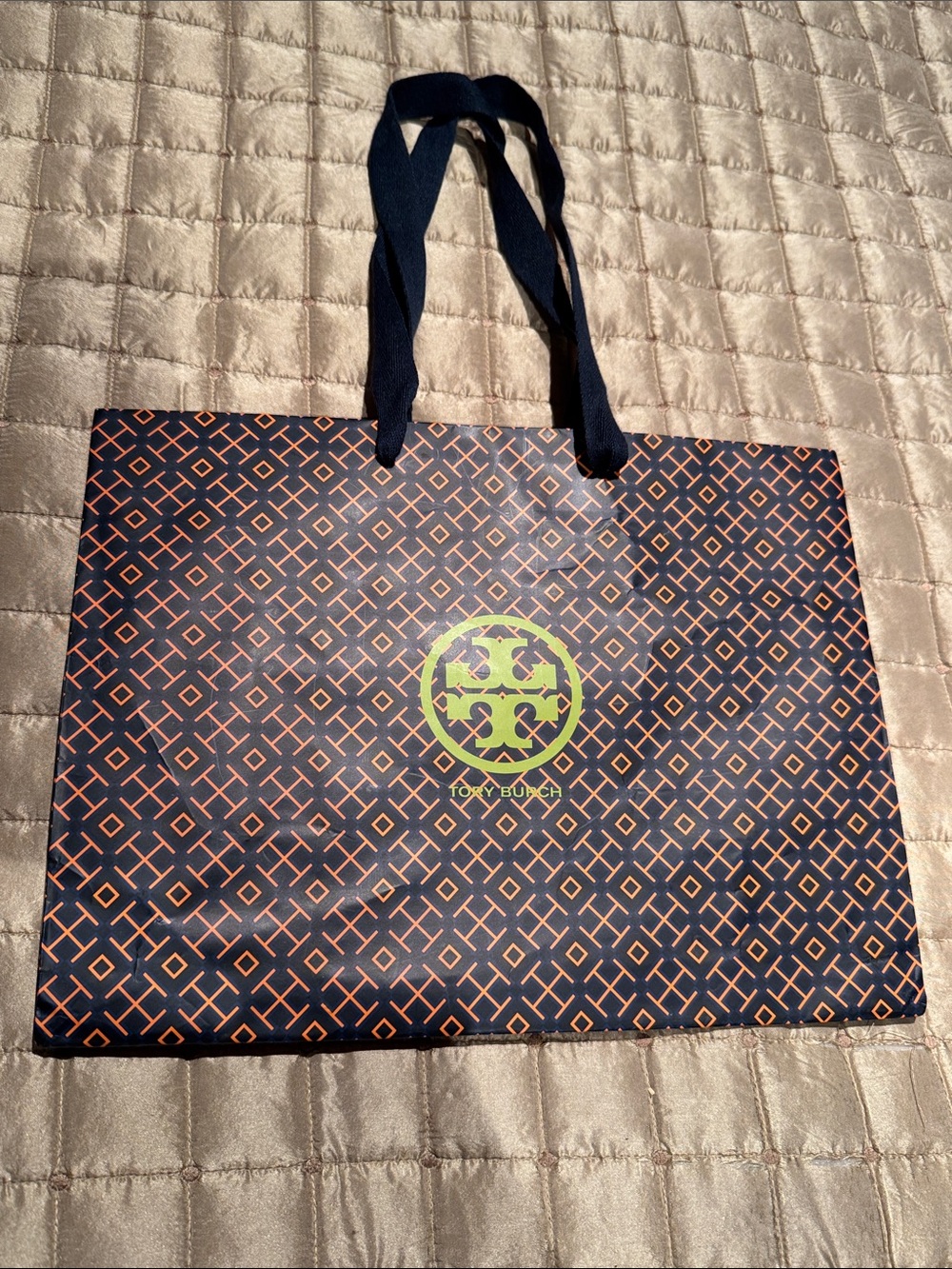 Tory Burch Navy and Orange Geometric Logo Tote